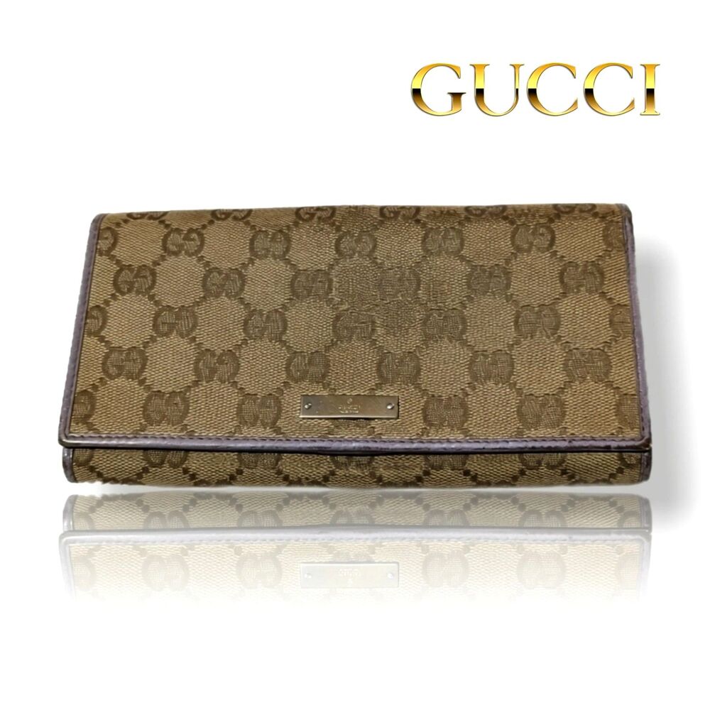 Gucci (Authentic) GG Monogram Canvas & Purple Leather Accent Long Vintage Wallet - Picture 11 of 11